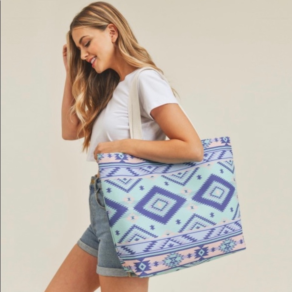 Turquoise Aztec large vacation/beach travel tote.
